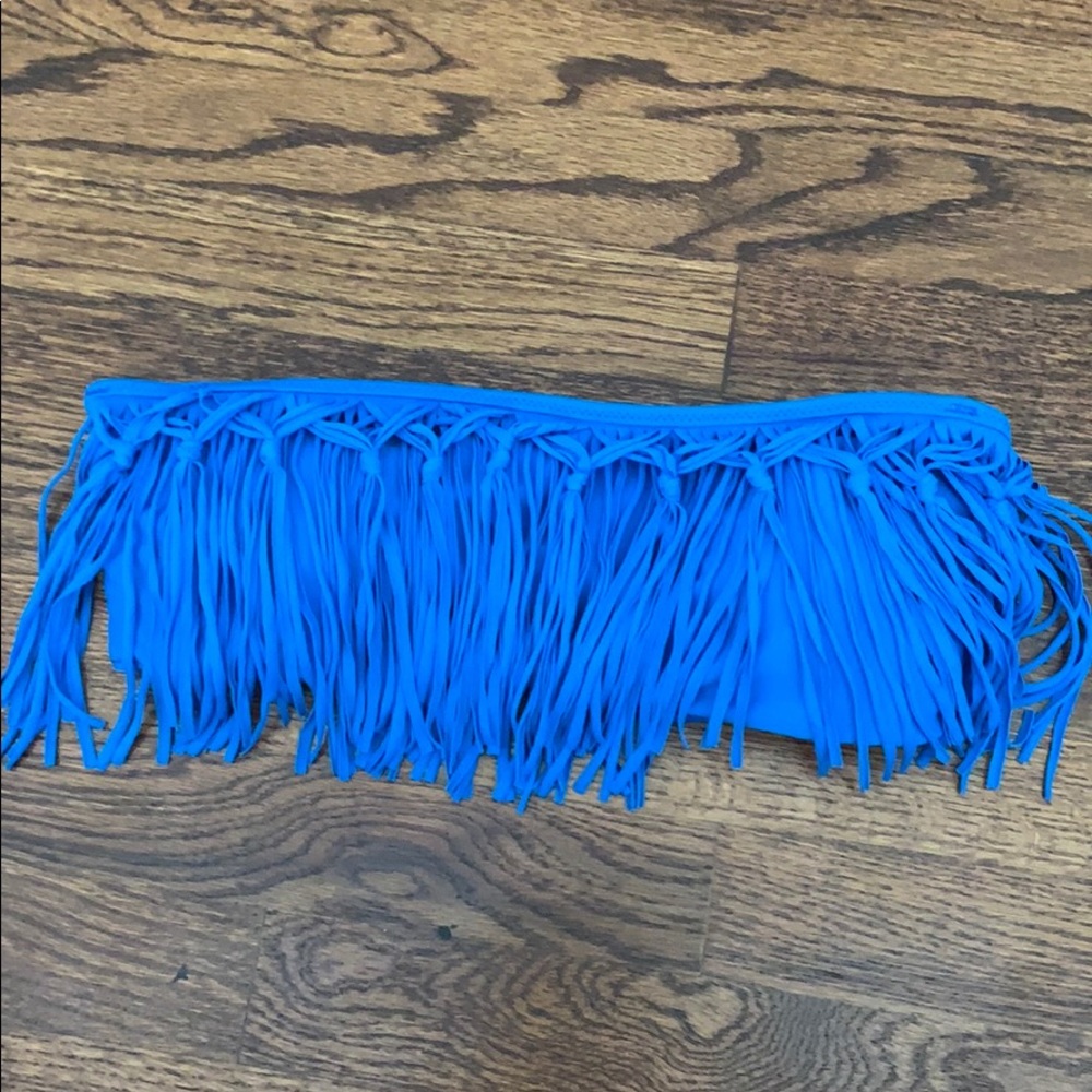 BLUE FRINGE STRAPPLESS BIKINI TOP